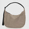 two tone brown vertical stripe large crescent bag