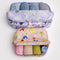 set of 2 large packing cubes: small pink fancy teddy bears, and lilac large fancy cats with clothing inside
