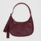 mahogany recycled leather medium crescent bag with matching strap and trim