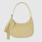 straw recycled leather medium crescent bag with matching adjustable strap and zipper trim