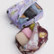 set of two packing cubes: small maroon fancy dogs and large lilac fancy cats with items inside