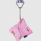 light pink with red painted wildflowers earbud case hanging on a lanyard