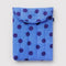 blue 13" puffy laptop sleeve with navy polka dot print