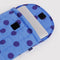 blue 13" puffy laptop sleeve with navy polka dot print with a laptop inside