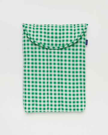 green and white gingham 13 in. puffy laptop sleeve