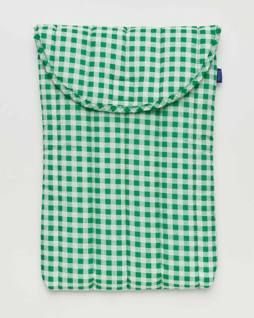 white and green gingham puffy 16 in. laptop sleeve