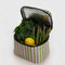 multi stripe puffy lunch bag with veggies inside