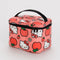 pink puffy baggu lunch box with hello kitty face, apple, and strawberry print