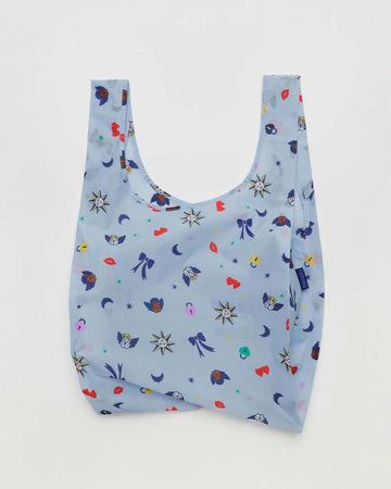 light blue standard baggu bag with cherub, sun, bow and lip print