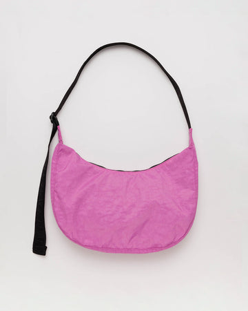 medium nylon crescent bag in extra pink and with black strap