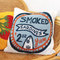 blue and orange 'smoked sardines' can throw pillow