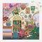 completed 500 piece puzzle with a colorful flower shop interior with pieces next to it