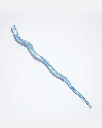 blue and white swirl large wavy hair stick