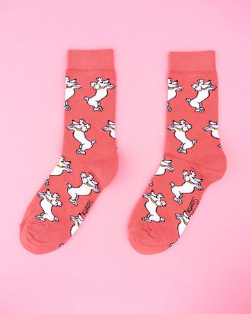 pink socks with white poodle print