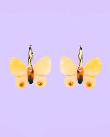 yellow butterfly earrings with gold hoops