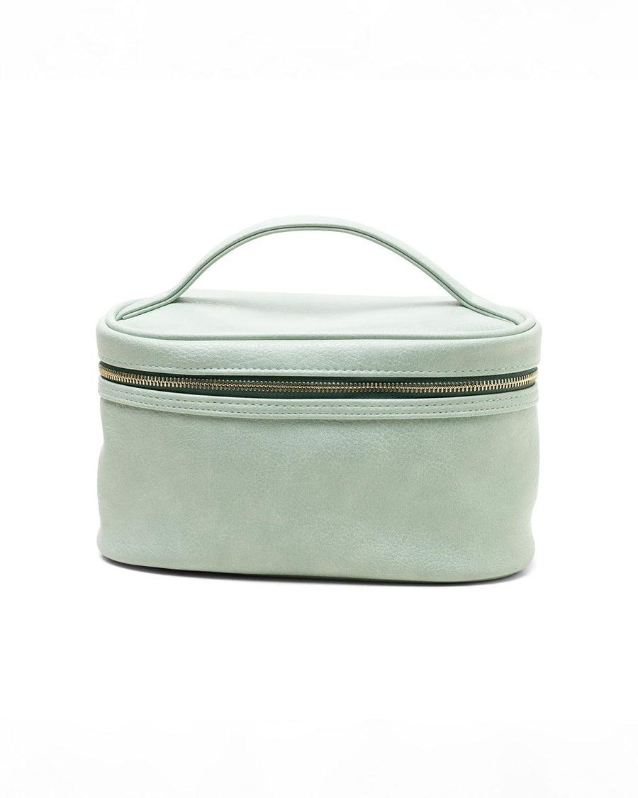 mint colored vegan leather travel case