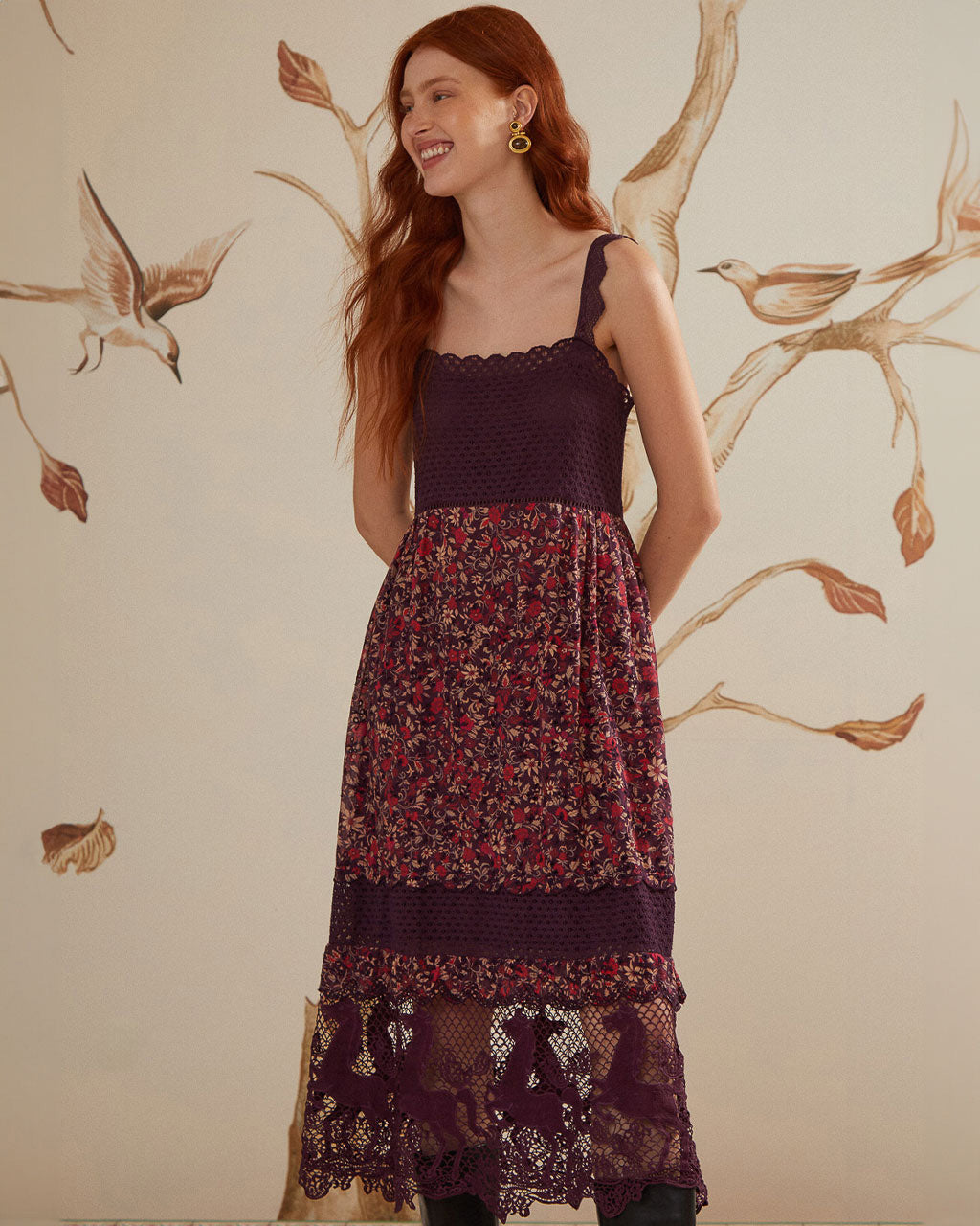 Farm Rio Purple Chelsea Garden Embroidered Lace Midi Dress, Chelsea Garden Purple / S Farm Rio Purple Chelsea Garden Embroidered Lace Midi Dress, Chelsea Garden Purple / S
