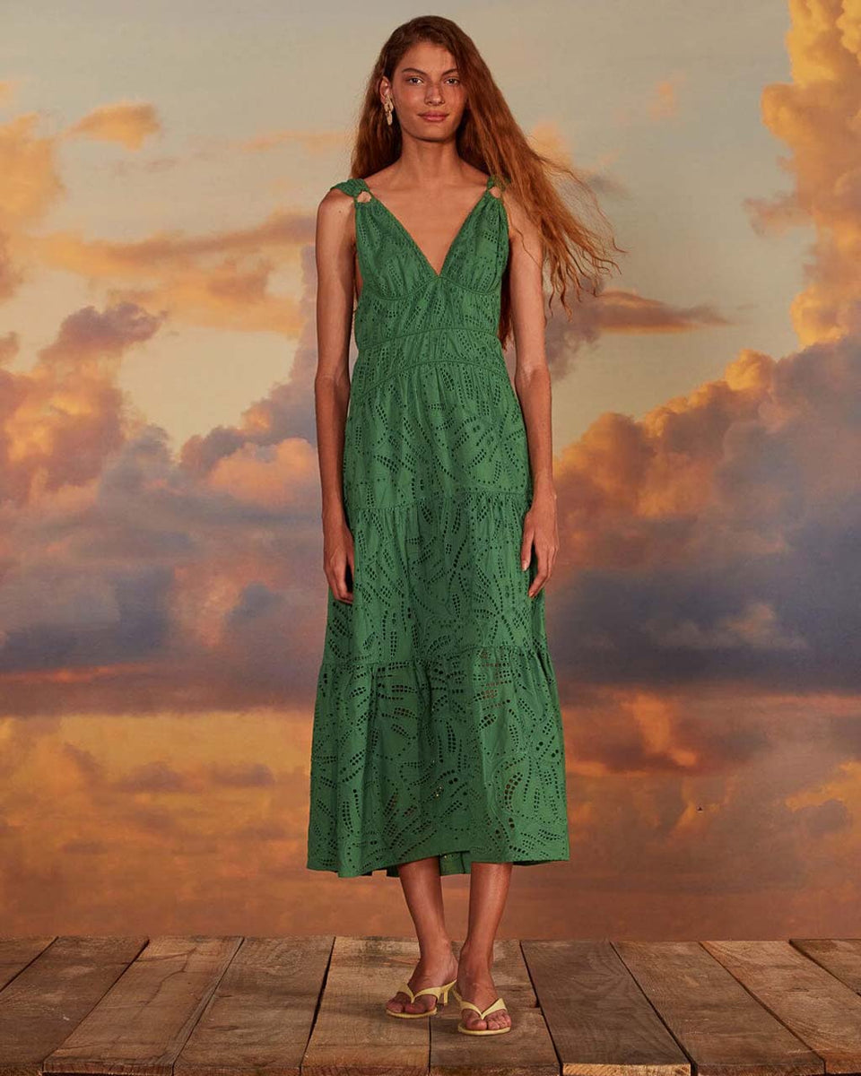 Green Monstera Corset Eyelet Maxi Dress ban.do Green Monstera Corset Eyelet Maxi Dress ban.do