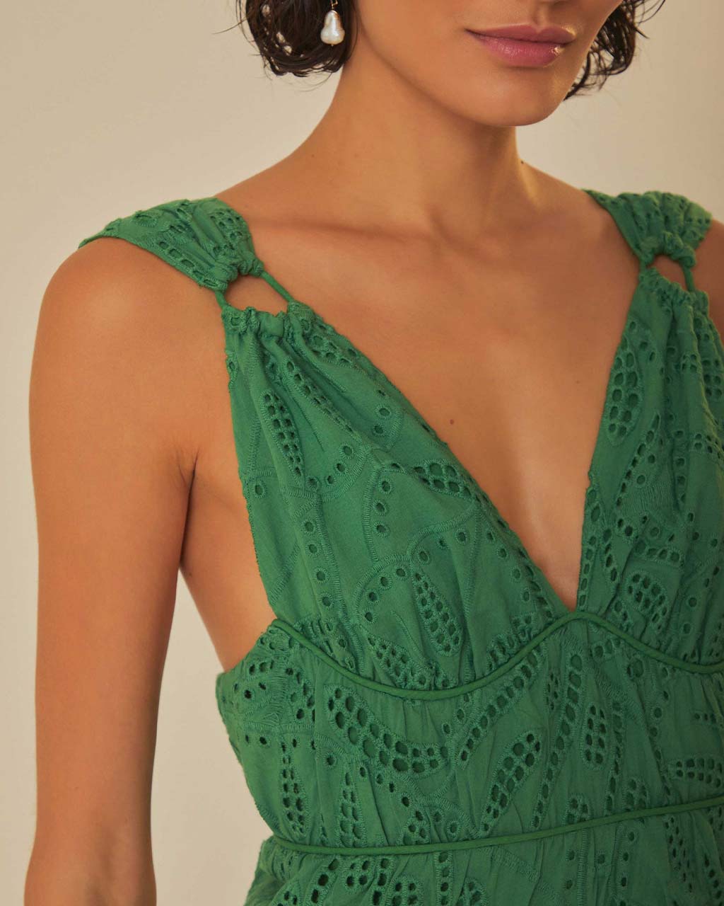 slim fit dress slacks Farm Rio - Green Monstera Corset Eyelet Maxi Dress