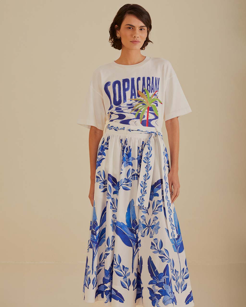Off-White Blue Yard Organic Cotton Midi Skirt ban.do Off-White Blue Yard Organic Cotton Midi Skirt ban.do