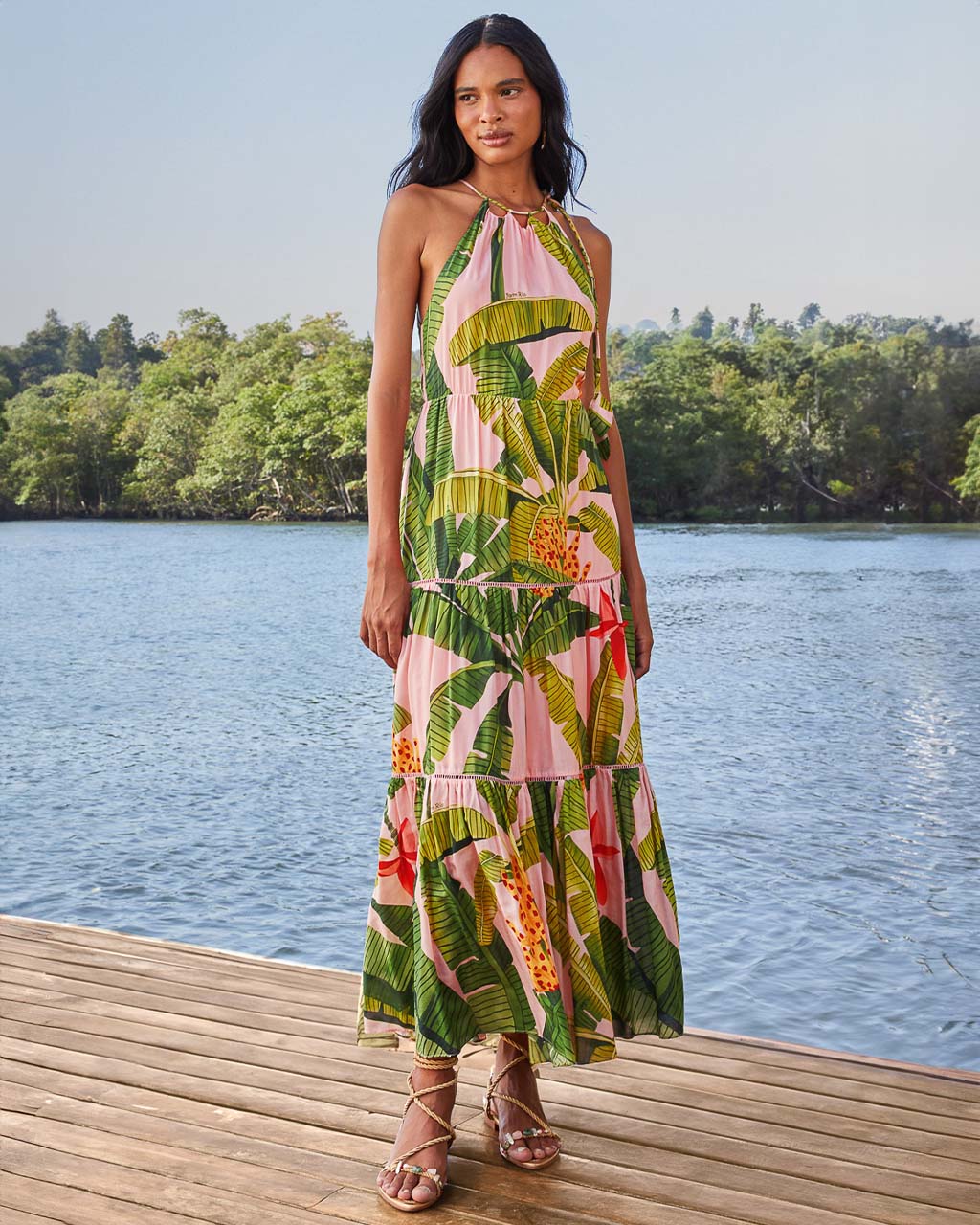 Pink Banana Leaves Sleeveless Maxi Dress Pink Banana Leaves Sleeveless Maxi Dress
