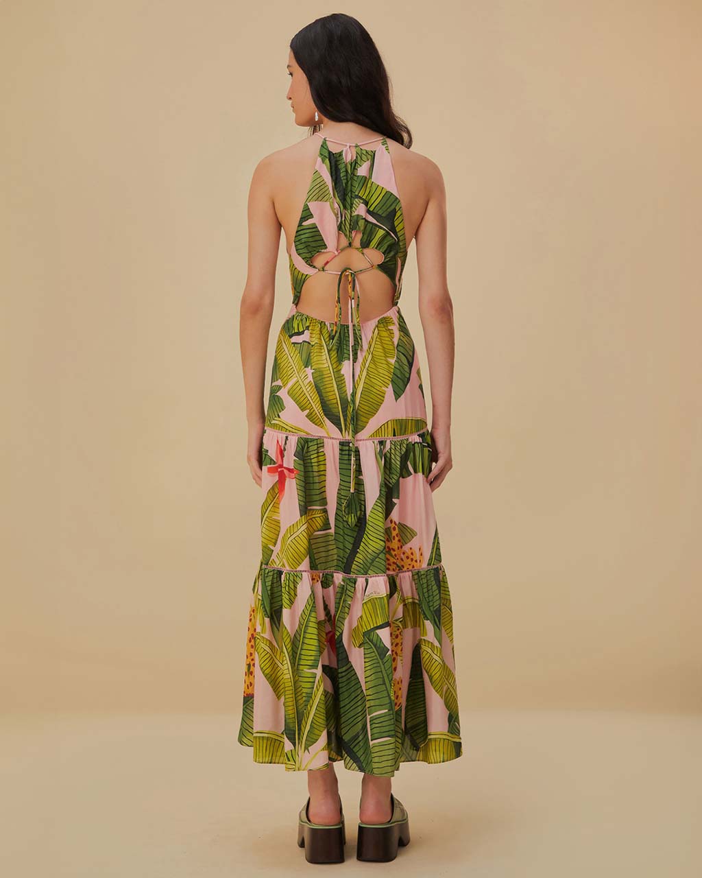 banana leaf maxi dress Pink Banana Leaves Maxi Dress FARM Rio
