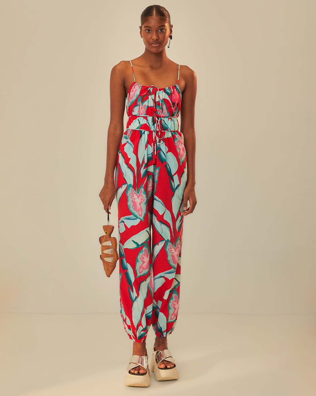 Red Summer Foliage Organic Cotton Jumpsuit – - Main Image