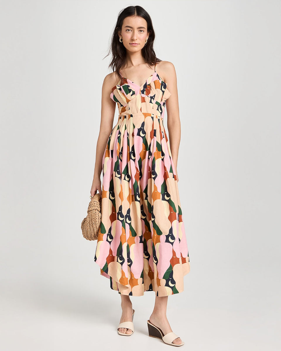 multicolor jardin de reve organic cotton midi dress FARM Rio - The Kiss Multicolor Sleeveless Midi Dress