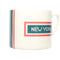 side view of cream coffee mug with red and blue subway tile 'NEW YORK' across the front