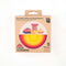 set of 5 various size food huggers in yellow, orange, red and purple shades