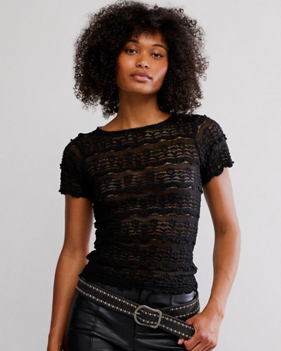 Angelina Lace Tee - Black – ban.do
