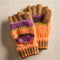 orange, pink, green and brown striped gloves/mittens