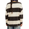 back view of model wearing black and white thick striped pullover crewneck sweatshirt