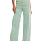 model wearing mint wide leg jeans
