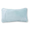 light blue back of floral rectangular throw pillow with 'i never repeat gossip, so listen carefully' across the front