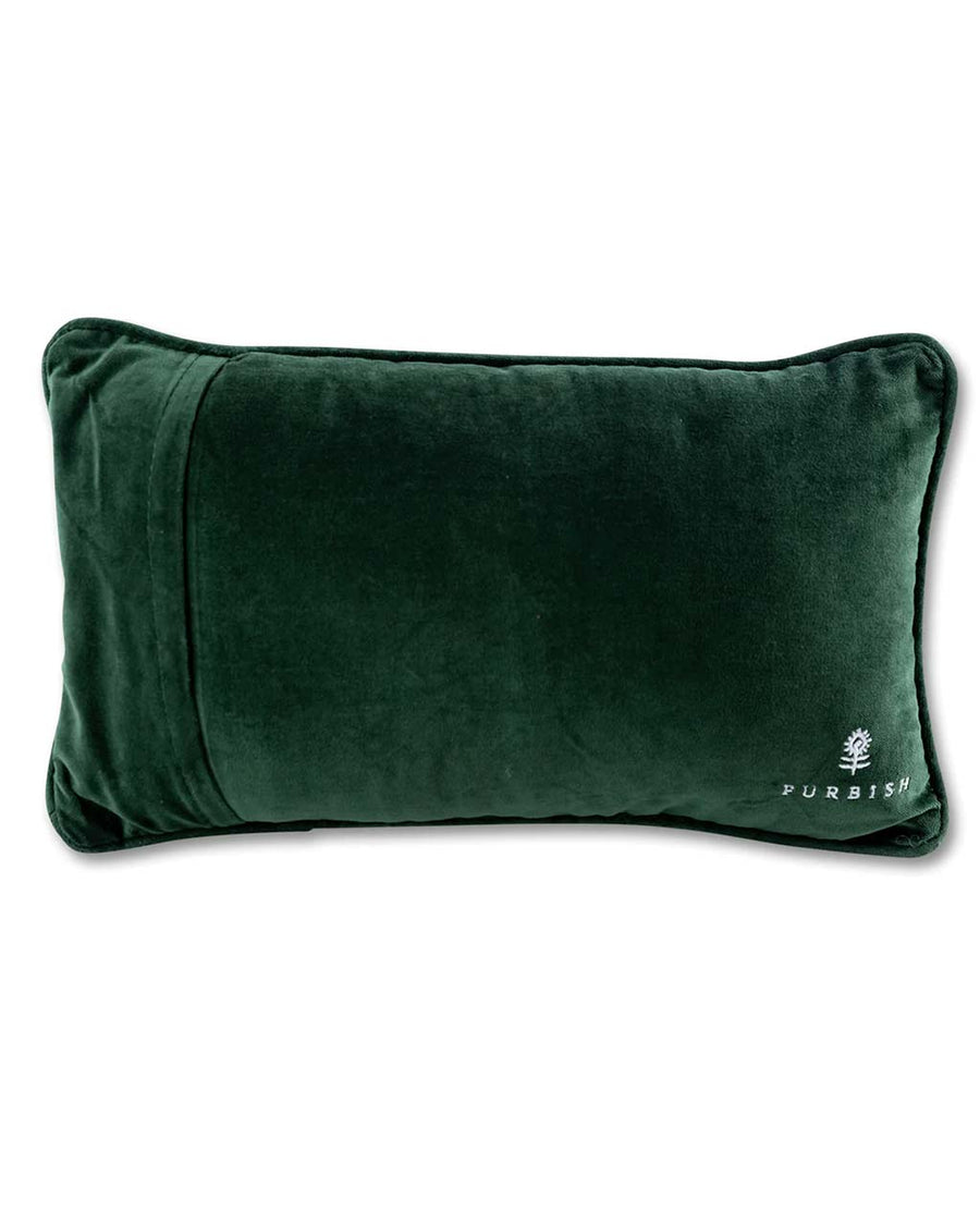 dark green back of blue floral rectangular throw pillow with 'i had my patience tested, i'm negative' across the front
