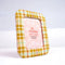 yellow fabric 4x5 picture frame with pale yellow, mint and burnt red plaid print