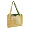 yellow and white plaid tote bag with green print interior