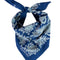 tied dark and medium blue, cream tiled square bandana