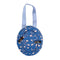 back view of blue with pale pink posey round fabric frame ornament