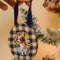 navy and cream gingham round fabric frame ornament