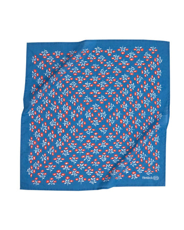 blue bandana with all over red floral print