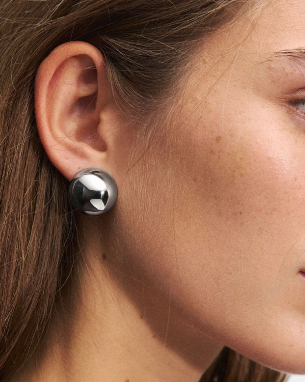 Ball Stud Huggie Hoop Earrings Silver – - Main Image