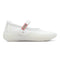 side view of white mesh mary jane flats with hunter logo on the strap and large white rubber soles