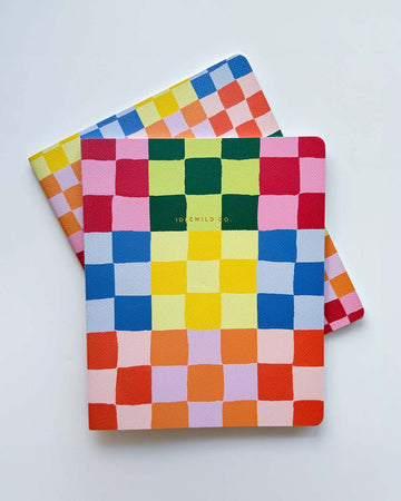 set of two notebooks: big rainbow checkered and small rainbow checkered