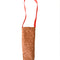 light tan wine bag with terracotta abstract checkers and red woven strap on a white background