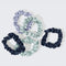 scattered set of 5 satin scrunchie set: 2 mint, 2 navy and 1 lavender