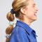 sideview of model with all the scrunchies cinched in her ponytail