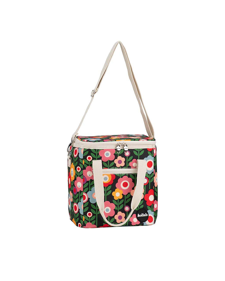 mini cooler bag with colorful mod inspired floral print