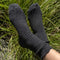 model wearing charcoal grey ribbed scalloped socks